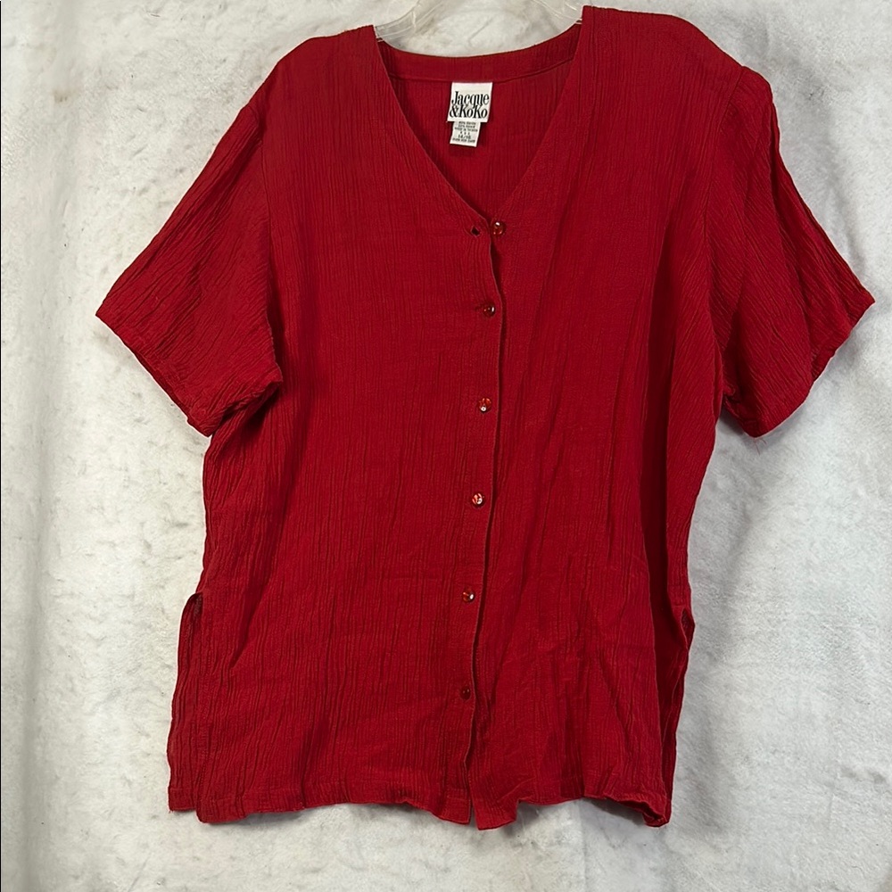 Jacque & Koko Women's Short Sleeve Red Button Up Top